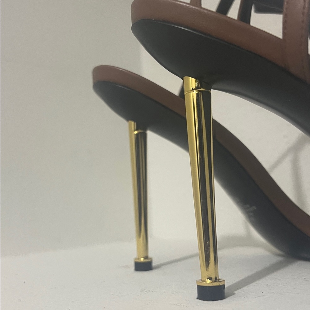Nine West Tan Heels with Gold Accent